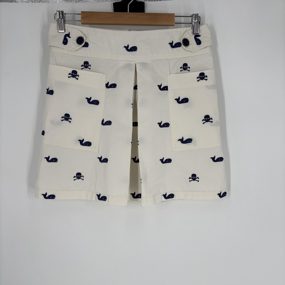 Libertine For Target Skirt Womens 7 White Embroidered Whale Skull‎ Nautical Mini